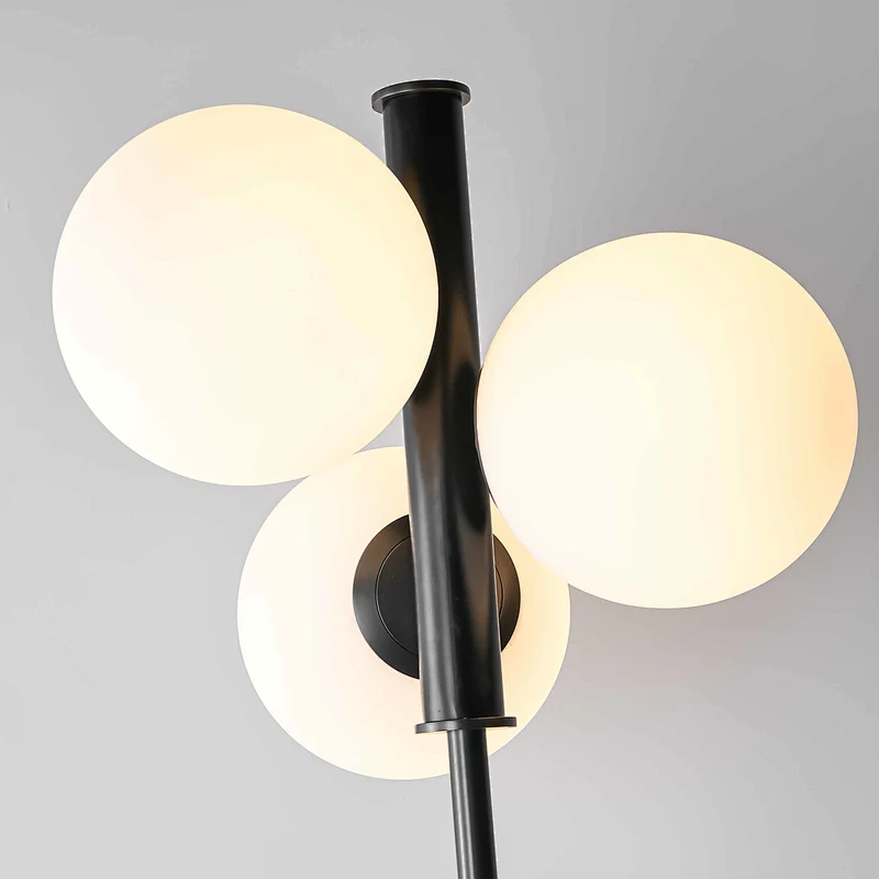3 heads milk white glass Adair black oak floor lamp